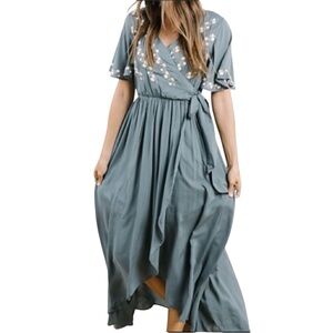 Jodifl Teal Embroidered Wrap Long Gown Dress Misses size L